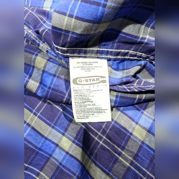 G-Star Raw Correct Line Plaid Button Down Gray Blue Shirt Men Large - Picture 3 of 8